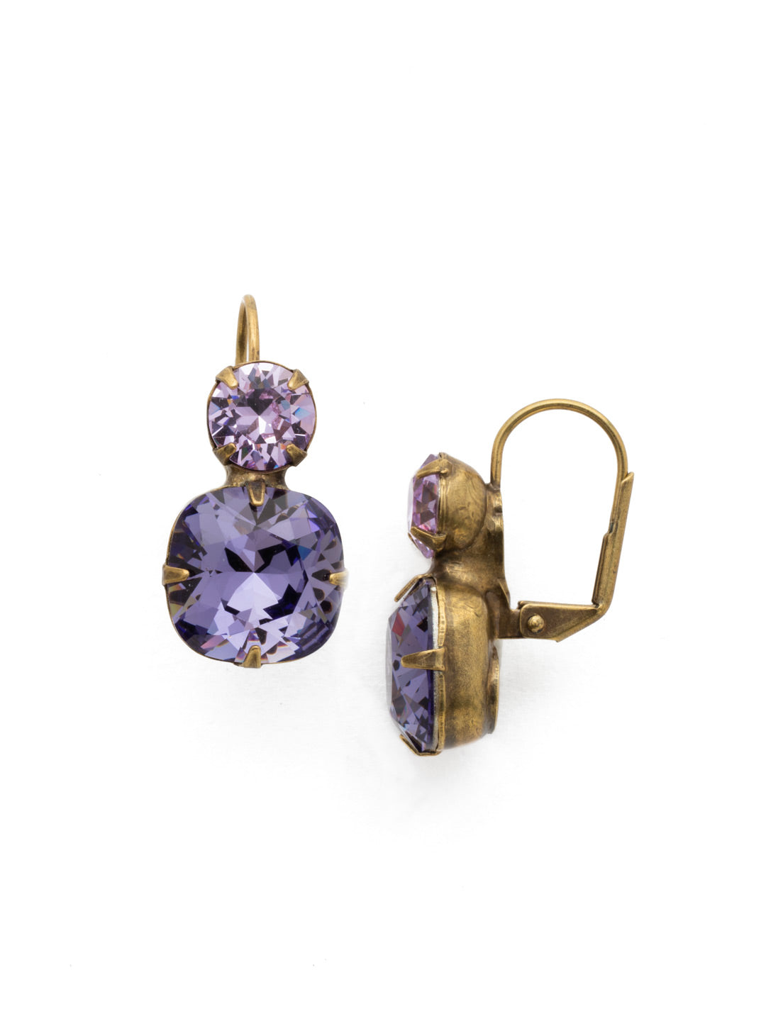 On The Edge Dangle Earrings - ECL4AGVI - <p>It's simple - round and cushion cut crystals on a french wire earring. These earrings go with anything! You can rest easy knowing you have the perfect go-to pair of earrings in your jewelry box. From Sorrelli's Violet collection in our Antique Gold-tone finish.</p>