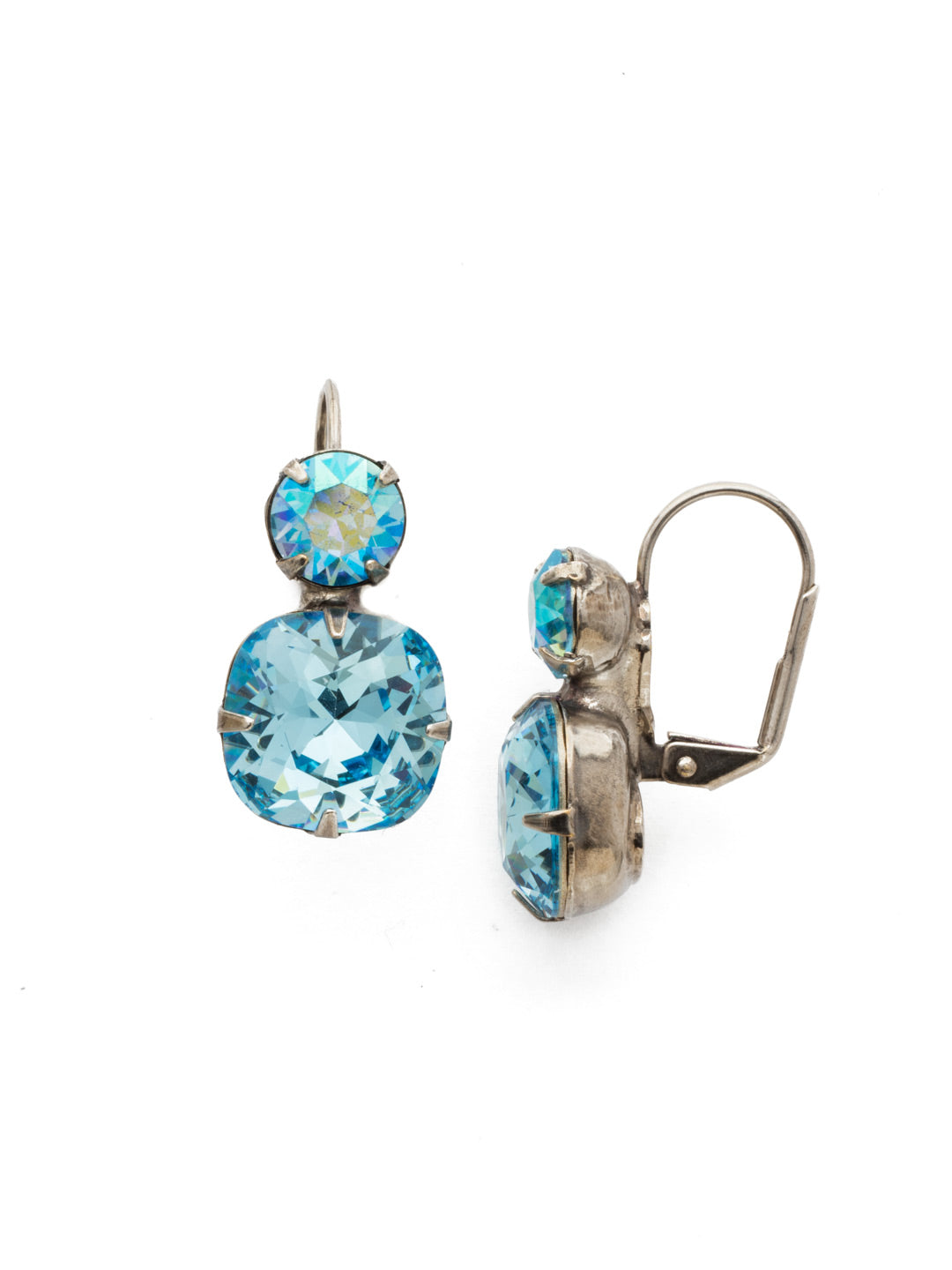 On The Edge Dangle Earrings - ECL4ASAQU - <p>It's simple - round and cushion cut crystals on a french wire earring. These earrings go with anything! You can rest easy knowing you have the perfect go-to pair of earrings in your jewelry box. From Sorrelli's Aquamarine collection in our Antique Silver-tone finish.</p>