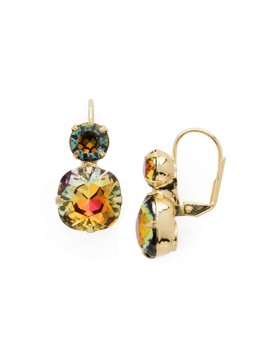 On The Edge Dangle Earrings - ECL4BGVO - <p>It's simple - round and cushion cut crystals on a french wire earring. These earrings go with anything! You can rest easy knowing you have the perfect go-to pair of earrings in your jewelry box. From Sorrelli's Volcano collection in our Bright Gold-tone finish.</p>