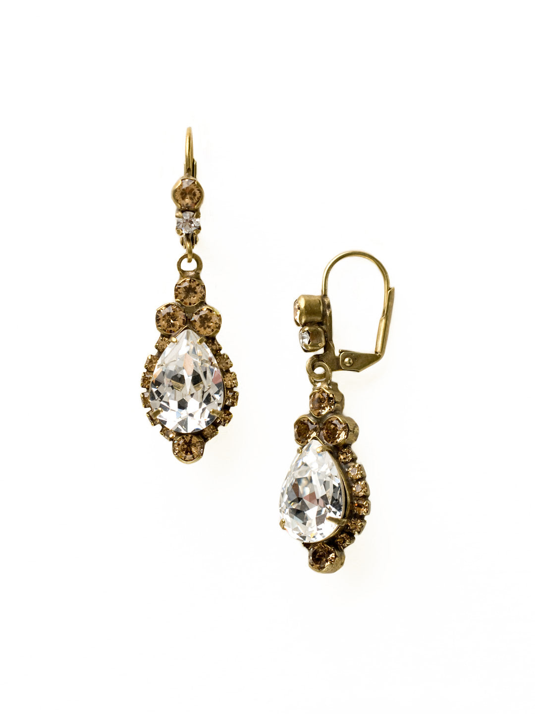Sweet Treats Dangle Earrings - ECM19AGNT - <p>Sweet treats for your ears. These French wire earrings have a simple post dripping with shine. Pear shaped crystals surrounded by rhinestones are the perfect topping to any outfit. From Sorrelli's Neutral Territory collection in our Antique Gold-tone finish.</p>