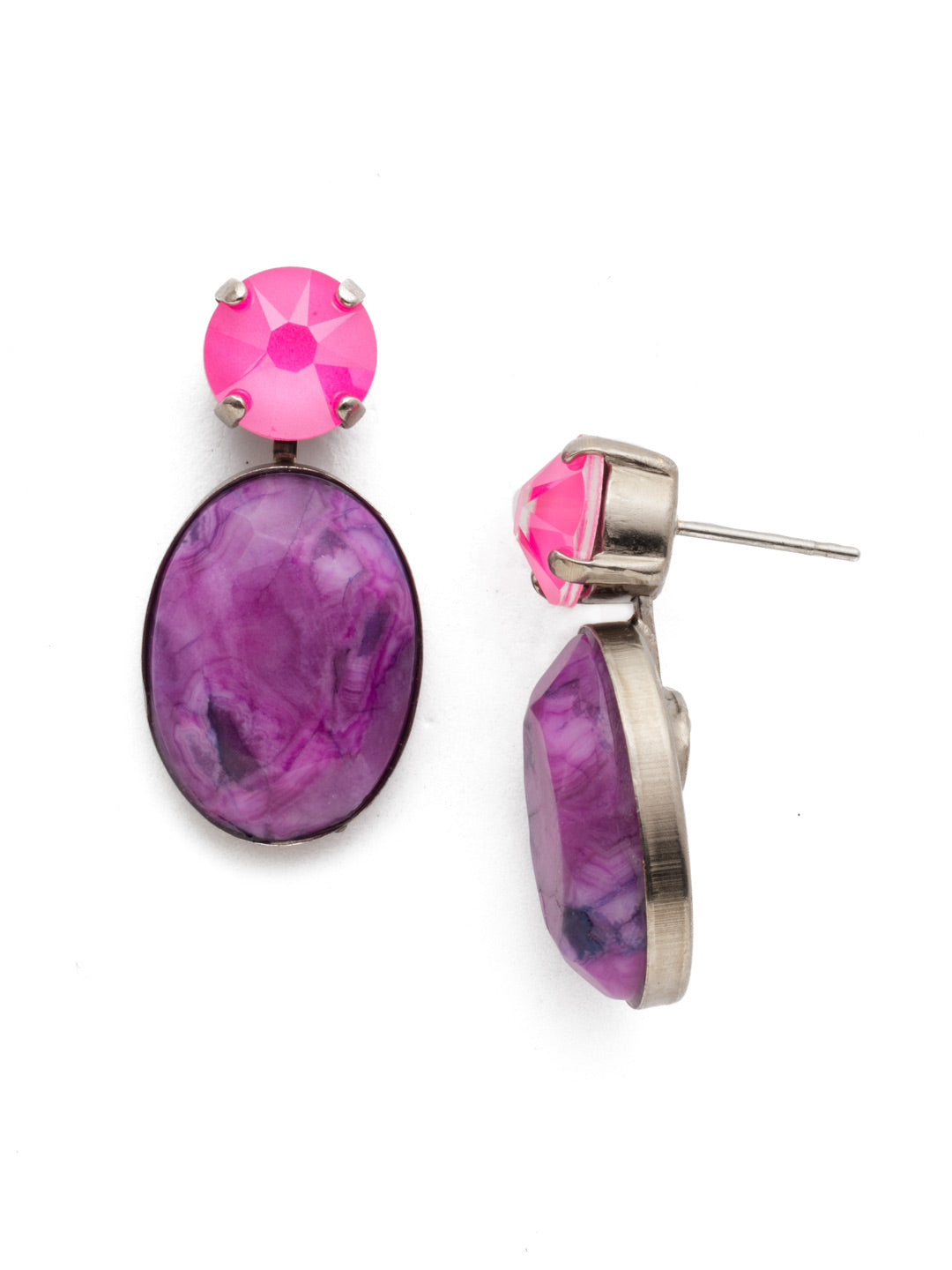 Teardrop Onyx Dangle Earrings - ECM9ASETP - A tried and true classic! A large teardrop crystal hanging from a round crystal post make these earrings perfect for any occasion. From Sorrelli's Electric Pink collection in our Antique Silver-tone finish.