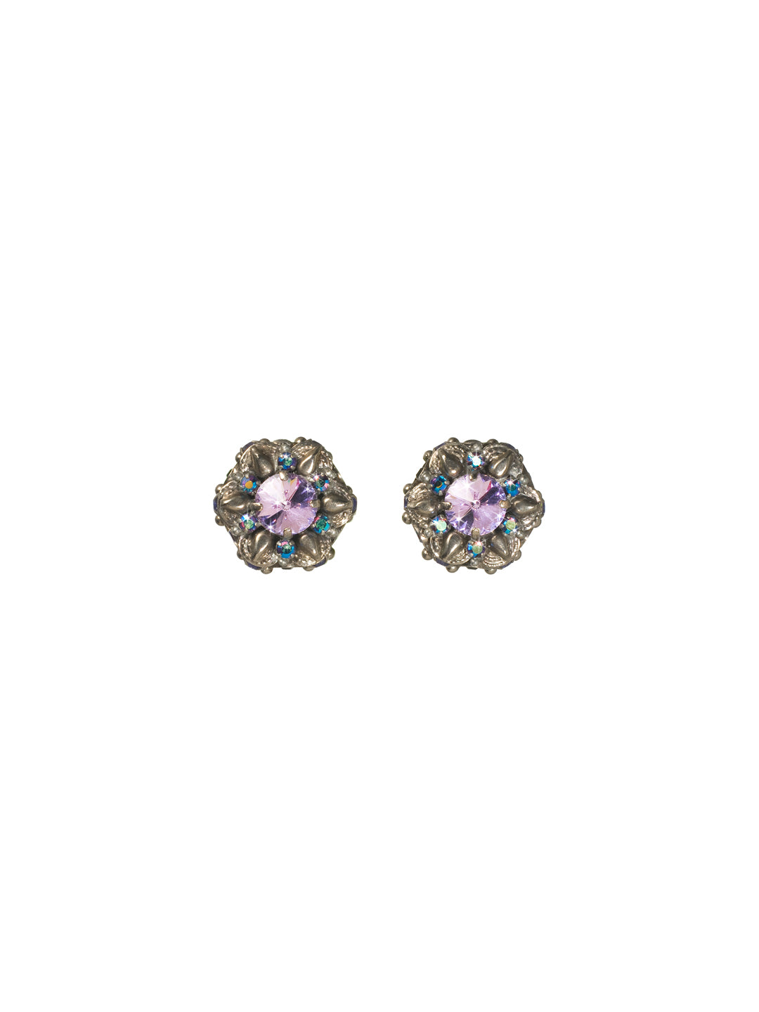 Gravity Stud Earrings - ECP10CASHY - A center crystal engulfed by smaller crystals created theis stunning stud. From Sorrelli's Hydrangea collection in our Antique Silver-tone finish.