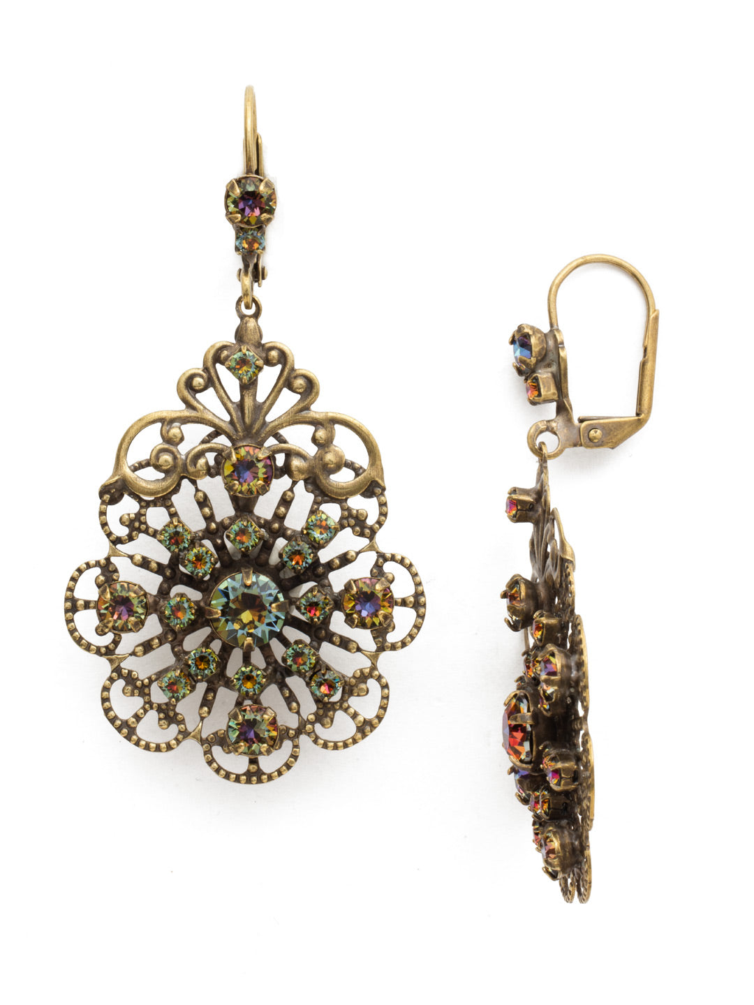 Royalty Statement Earring - ECP23AGVO - <p>The Royalty Statement Earrings will do just that, make you feel like royalty! Ornate designs and assorted crystals blend beautifully on the end of a French wire with a clasp back. From Sorrelli's Volcano collection in our Antique Gold-tone finish.</p>