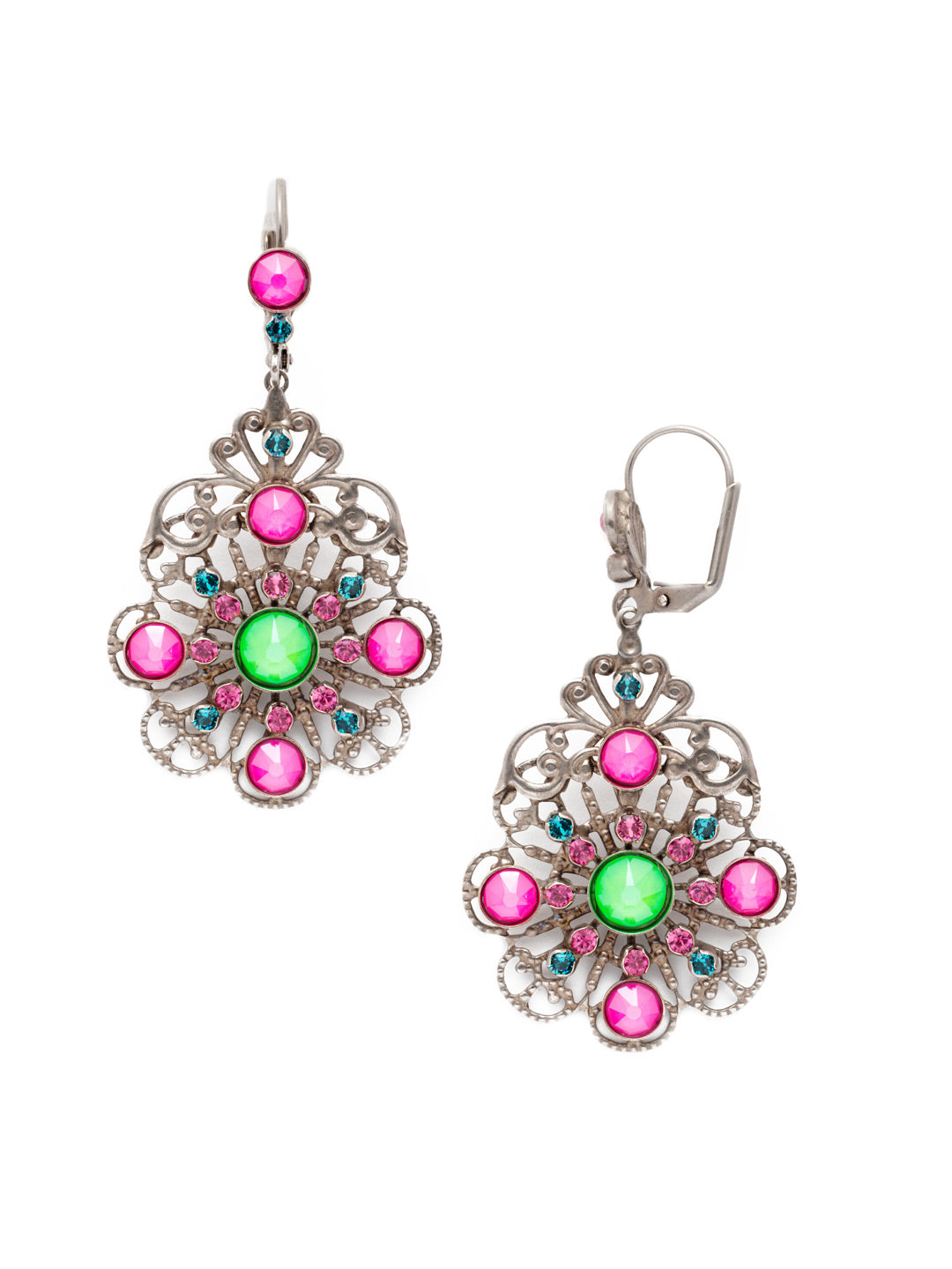 Royalty Statement Earring - ECP23ASWDW - <p>The Royalty Statement Earrings will do just that, make you feel like royalty! Ornate designs and assorted crystals blend beautifully on the end of a French wire with a clasp back. From Sorrelli's Wild Watermelon collection in our Antique Silver-tone finish.</p>