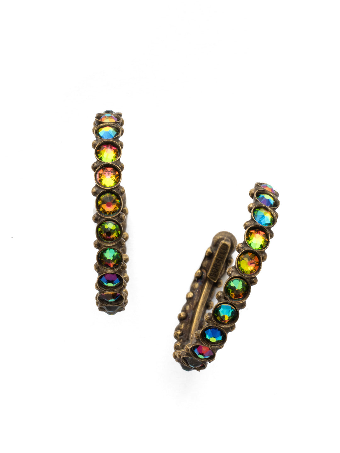 Heavenly Hoop Earrings - ECQ24AGVO - <p>Gemstones cover the outside of these hoop earrings. Their simple style combined with the sparkle of the jewels makes it the perfect staple piece for your jewelry box. From Sorrelli's Volcano collection in our Antique Gold-tone finish.</p>