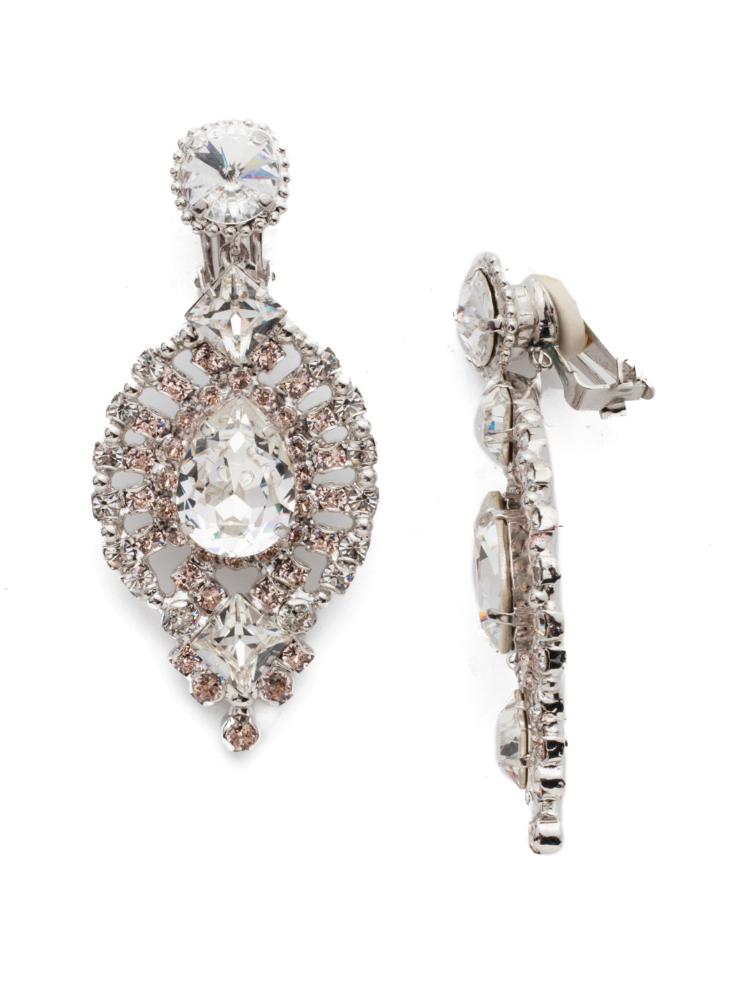 Ultimate Sparkle Clip On Earrings - ECQ39CRHPLS - <p>There's no such thing as too much sparkle! Diamond shaped crystals begin and end this clip earring with a central pear shaped crystal encircled with two rows of smaller round crystals. From Sorrelli's Soft Petal collection in our Palladium Silver-tone finish.</p>