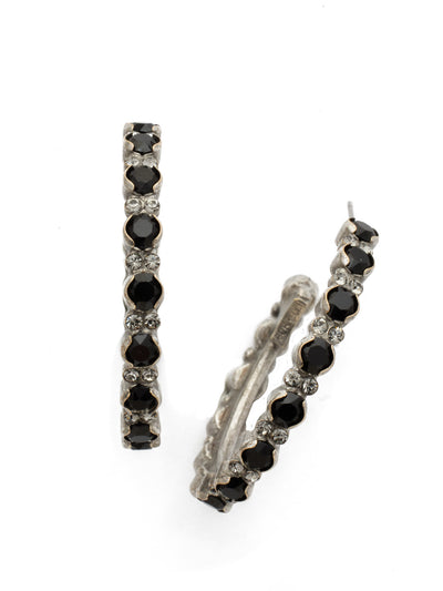 Prongless Crystal Hoop Earring - ECR107ASBON - <p>Repeating round crystals alternate with smaller pairs to create these sparkling baubles. Featuring a unique prongless setting, these hoops allow you to sparkle with easy elegance. From Sorrelli's Black Onyx collection in our Antique Silver-tone finish.</p>