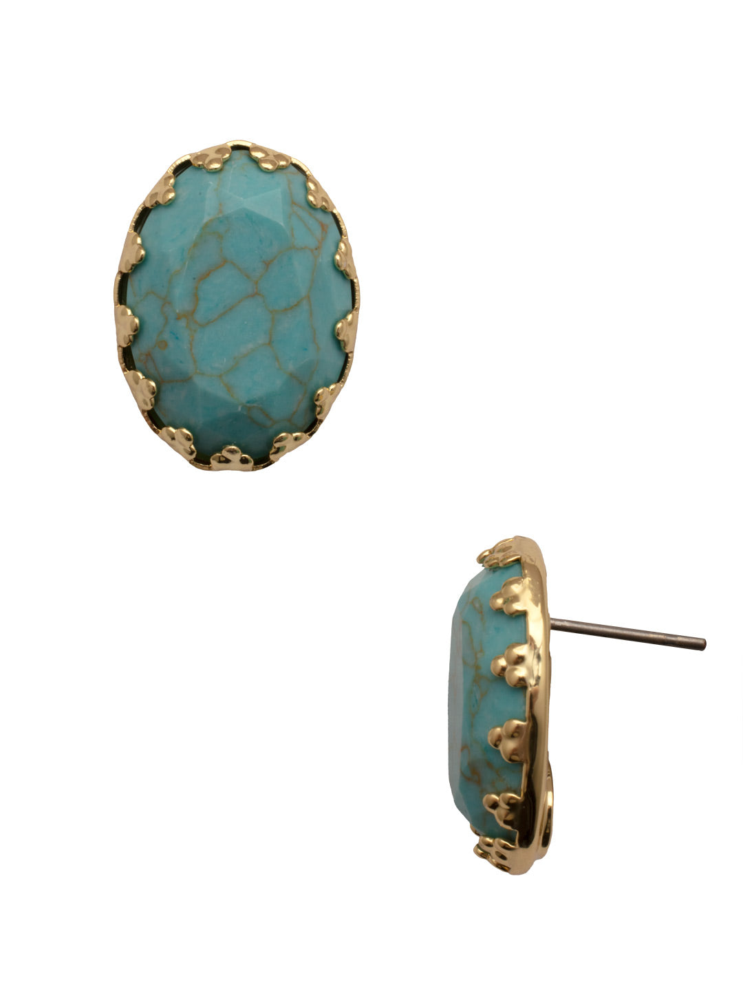 Oval Stud Earrings - ECT43BGSTO - <p>The Oval stud is a modern take on a classic stud. An oval shaped crystal with a edgy metal boarder. From Sorrelli's Santorini collection in our Bright Gold-tone finish.</p>