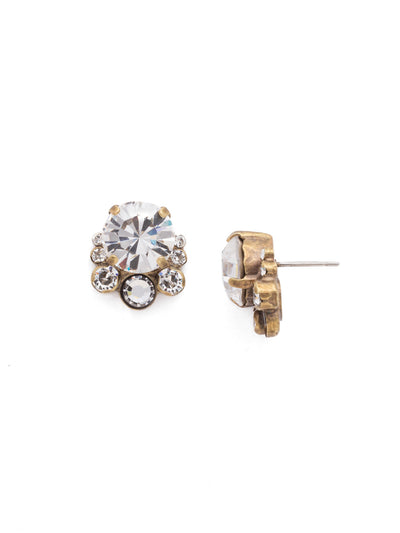 Multi-Cut Round Crystal Cluster Stud Earrings - ECW11AGCRY - <p>The perfect accent to any round stud is a couple more crystals! A girl can't go wrong with these symmetrical clusters of sparkle! From Sorrelli's Crystal collection in our Antique Gold-tone finish.</p>