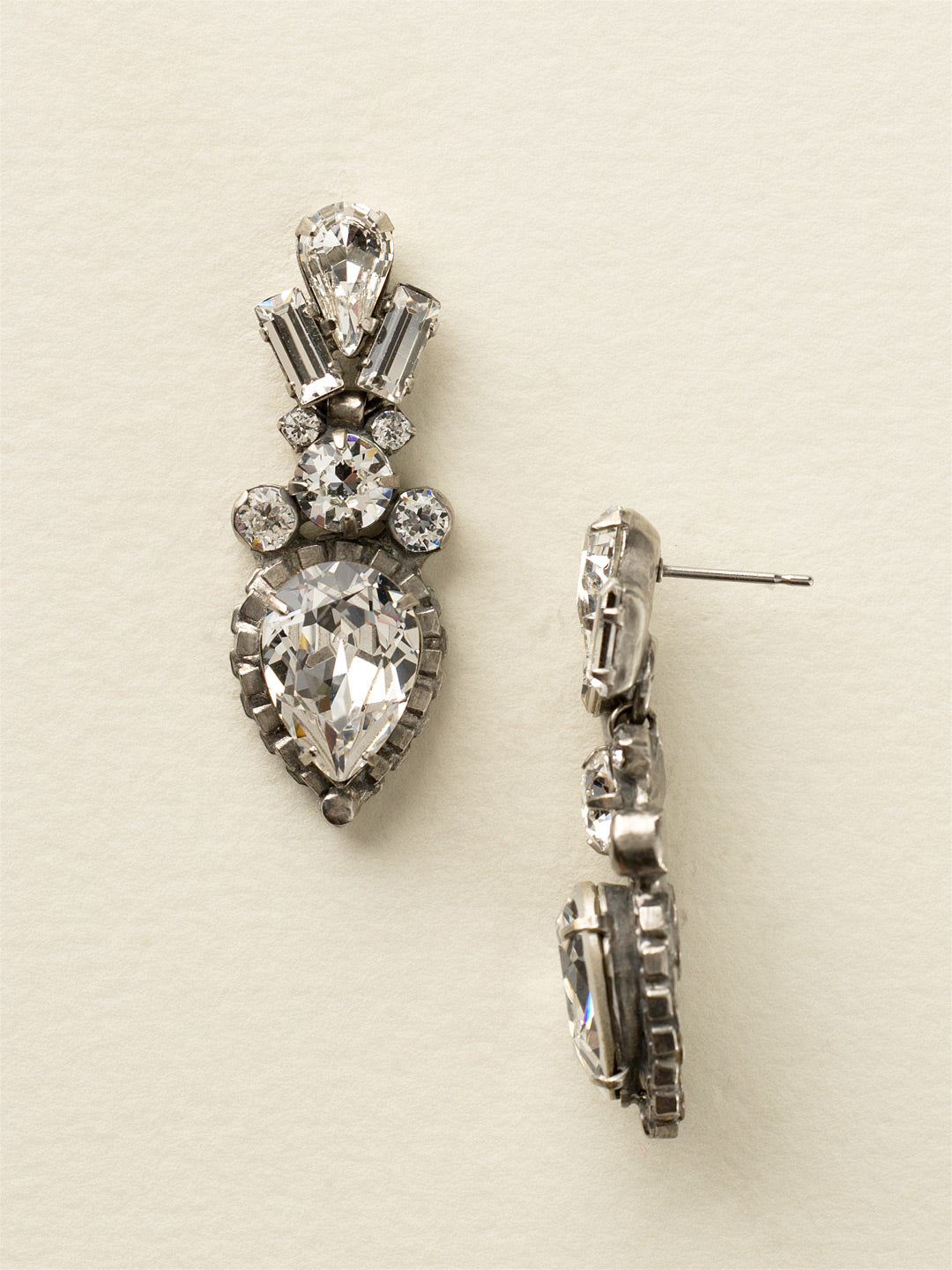 Curb Chain Accented Pear Crystal Dangle Earrings - ECW37ASCRY