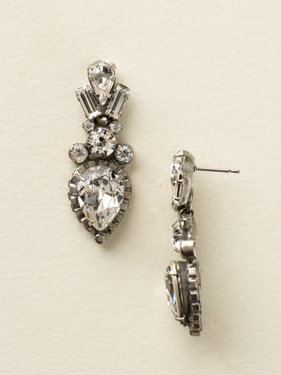Curb Chain Accented Pear Crystal Dangle Earrings - ECW37ASCRY - <p>A large central pear crystal outlined with curb chain dangles from a cluster of round crystals. Topped with a ray created by two baguette stones on either side of a smaller pear shaped crystal, these exotic baubles will stun and amaze! From Sorrelli's Crystal collection in our Antique Silver-tone finish.</p>