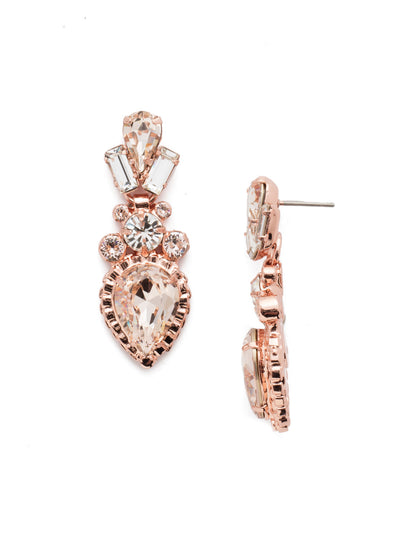 Curb Chain Accented Pear Crystal Dangle Earrings - ECW37RGSNB - <p>A large central pear crystal outlined with curb chain dangles from a cluster of round crystals. Topped with a ray created by two baguette stones on either side of a smaller pear shaped crystal, these exotic baubles will stun and amaze! From Sorrelli's Snow Bunny collection in our Rose Gold-tone finish.</p>