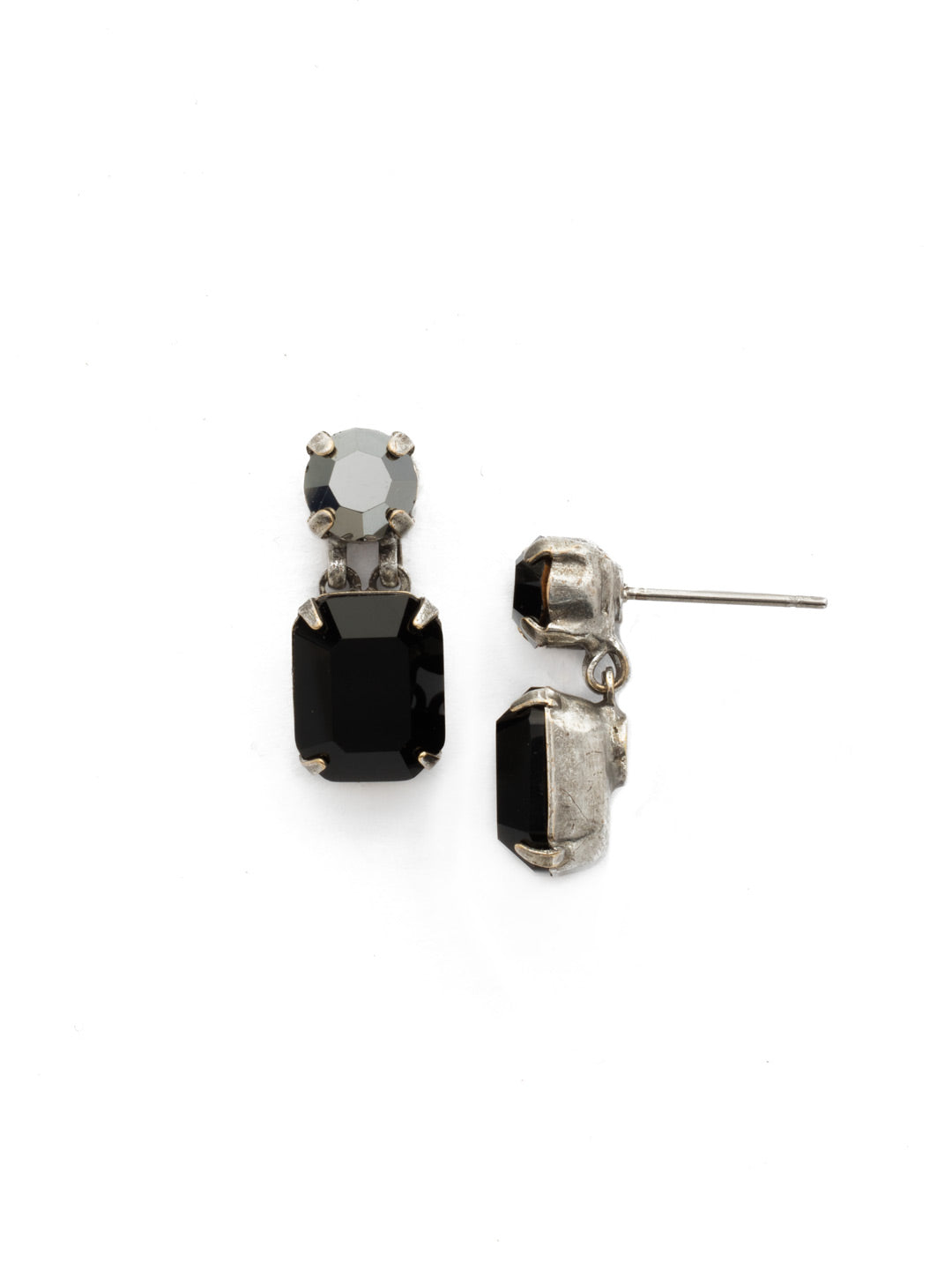 Crystal Octagon and Round Stud Earrings - ECW7ASBON - <p>We took a classic post earring and gave it that little bit of needed dimension! These earrings feature a sleek octagon attached to a round crystal post. They pair perfectly with our Crystal Octagon Classic necklace. From Sorrelli's Black Onyx collection in our Antique Silver-tone finish.</p>