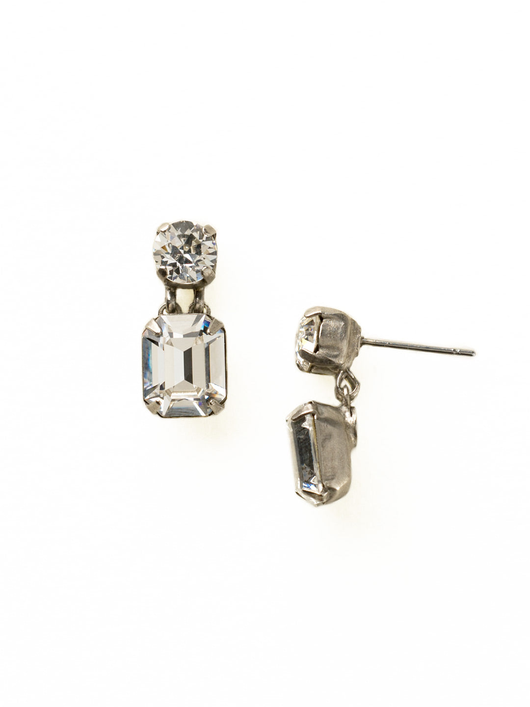 Crystal Octagon and Round Stud Earrings - ECW7ASCRY - <p>We took a classic post earring and gave it that little bit of needed dimension! These earrings feature a sleek octagon attached to a round crystal post. They pair perfectly with our Crystal Octagon Classic necklace. From Sorrelli's Crystal collection in our Antique Silver-tone finish.</p>