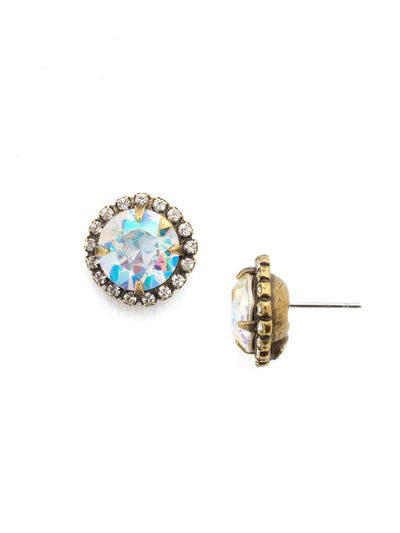 Haute Halo Stud Earring - ECX98AGSNF - <p>A central round crystal with an elegant halo of gems embodies elegance and style. From Sorrelli's Snowflake collection in our Antique Gold-tone finish.</p>