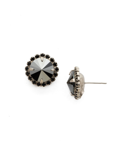 Haute Halo Stud Earring - ECX98ASBON - <p>A central round crystal with an elegant halo of gems embodies elegance and style. From Sorrelli's Black Onyx collection in our Antique Silver-tone finish.</p>