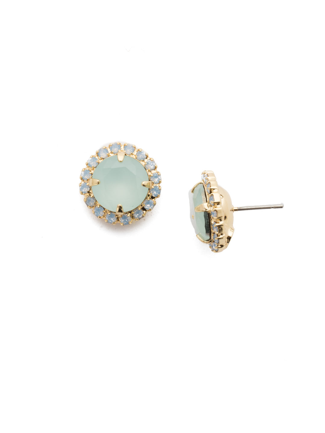 Haute Halo Stud Earring - ECX98BGGLN - A central round crystal with an elegant halo of gems embodies elegance and style. From Sorrelli's  Grand Lagoon collection in our Bright Gold-tone finish.
