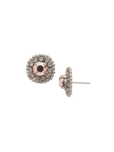 Accented Round Crystal Post Earring - ECY18ASGV - Gem packed sparkle! These circular post earrings feature a central round crystal surrounded by rings of rhinestone chain and ball shot chain.