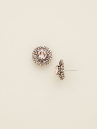 Accented Round Crystal Stud Earrings - ECY18ASSBL - <p>Gem packed sparkle! These circular post earrings feature a central round crystal surrounded by rings of rhinestone chain and ball shot chain. From Sorrelli's Satin Blush collection in our Antique Silver-tone finish.</p>