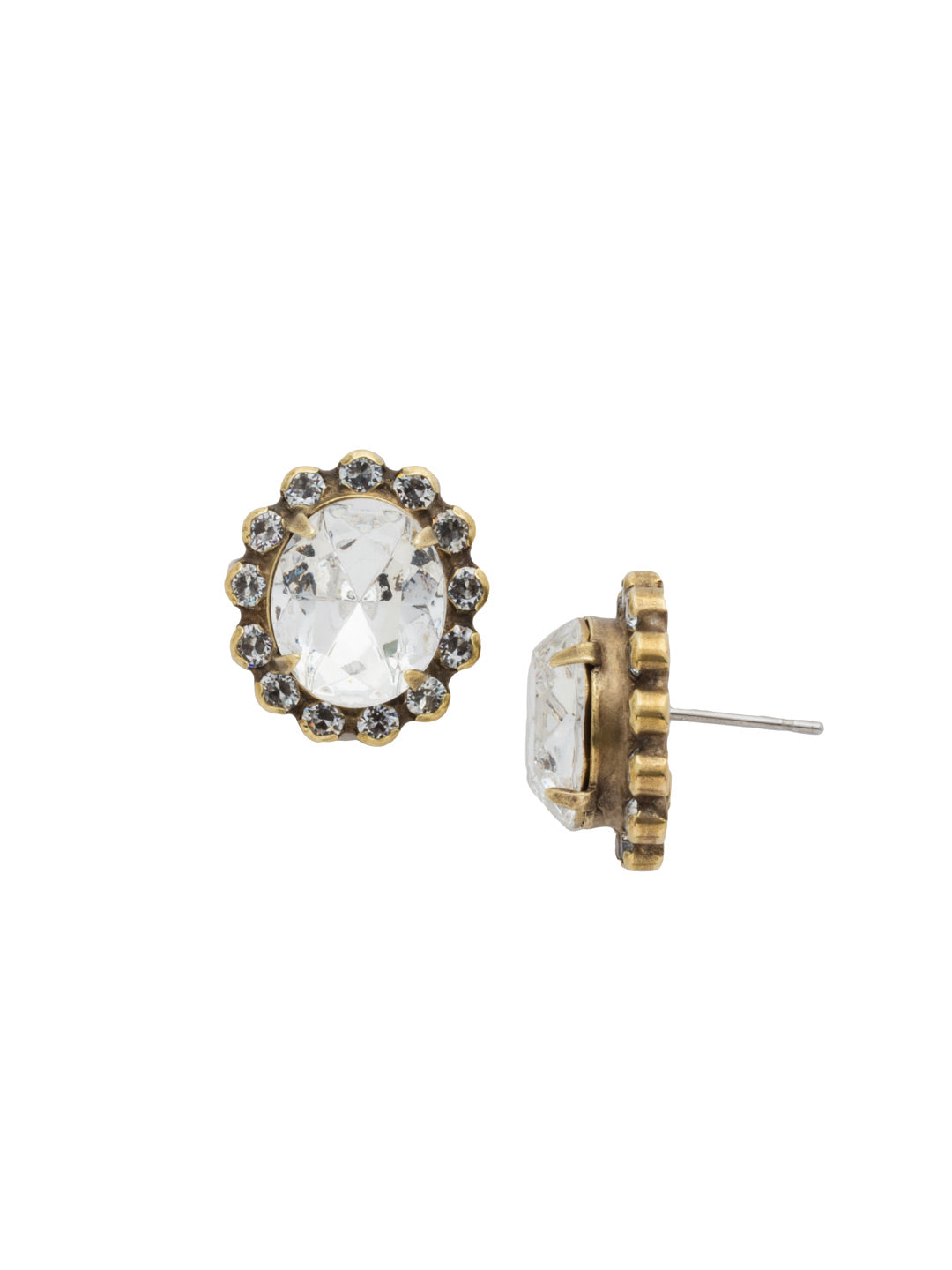 Graycen Round Stud Earring - ECY5AGCRY - <p>The Graycen Round Stud Earrings feature a round halo cut crystal on a post. From Sorrelli's Crystal collection in our Antique Gold-tone finish.</p>