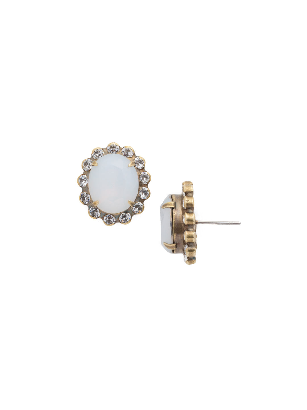 Graycen Round Stud Earring - ECY5AGPLU - <p>The Graycen Round Stud Earrings feature a round halo cut crystal on a post. From Sorrelli's Pearl Luster collection in our Antique Gold-tone finish.</p>