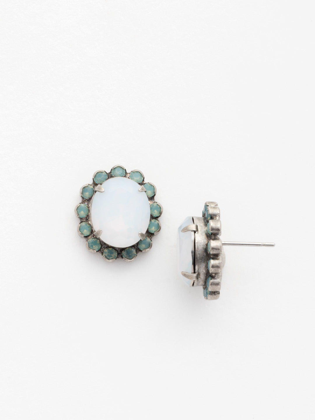 Graycen Round Stud Earring - ECY5ASAES - <p>The Graycen Round Stud Earrings feature a round halo cut crystal on a post. From Sorrelli's Aegean Sea collection in our Antique Silver-tone finish.</p>