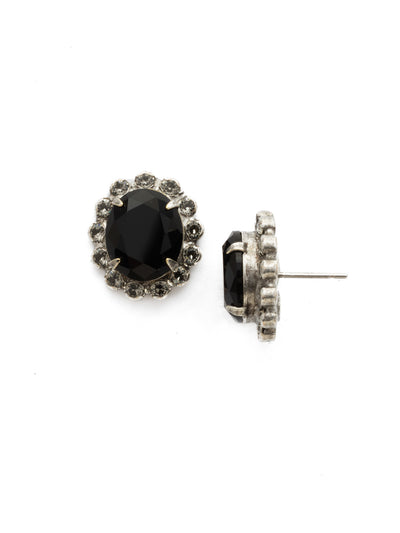 Graycen Round Stud Earring - ECY5ASBON - <p>The Graycen Round Stud Earrings feature a round halo cut crystal on a post. From Sorrelli's Black Onyx collection in our Antique Silver-tone finish.</p>