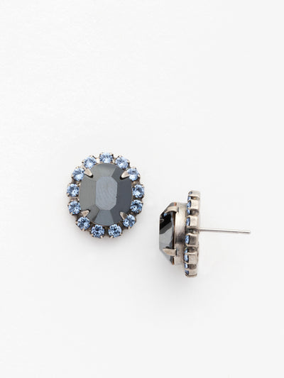 Graycen Round Stud Earring - ECY5ASIB - The Graycen Round Stud Earrings feature a round halo cut crystal on a post. From Sorrelli's Ice Blue collection in our Antique Silver-tone finish.