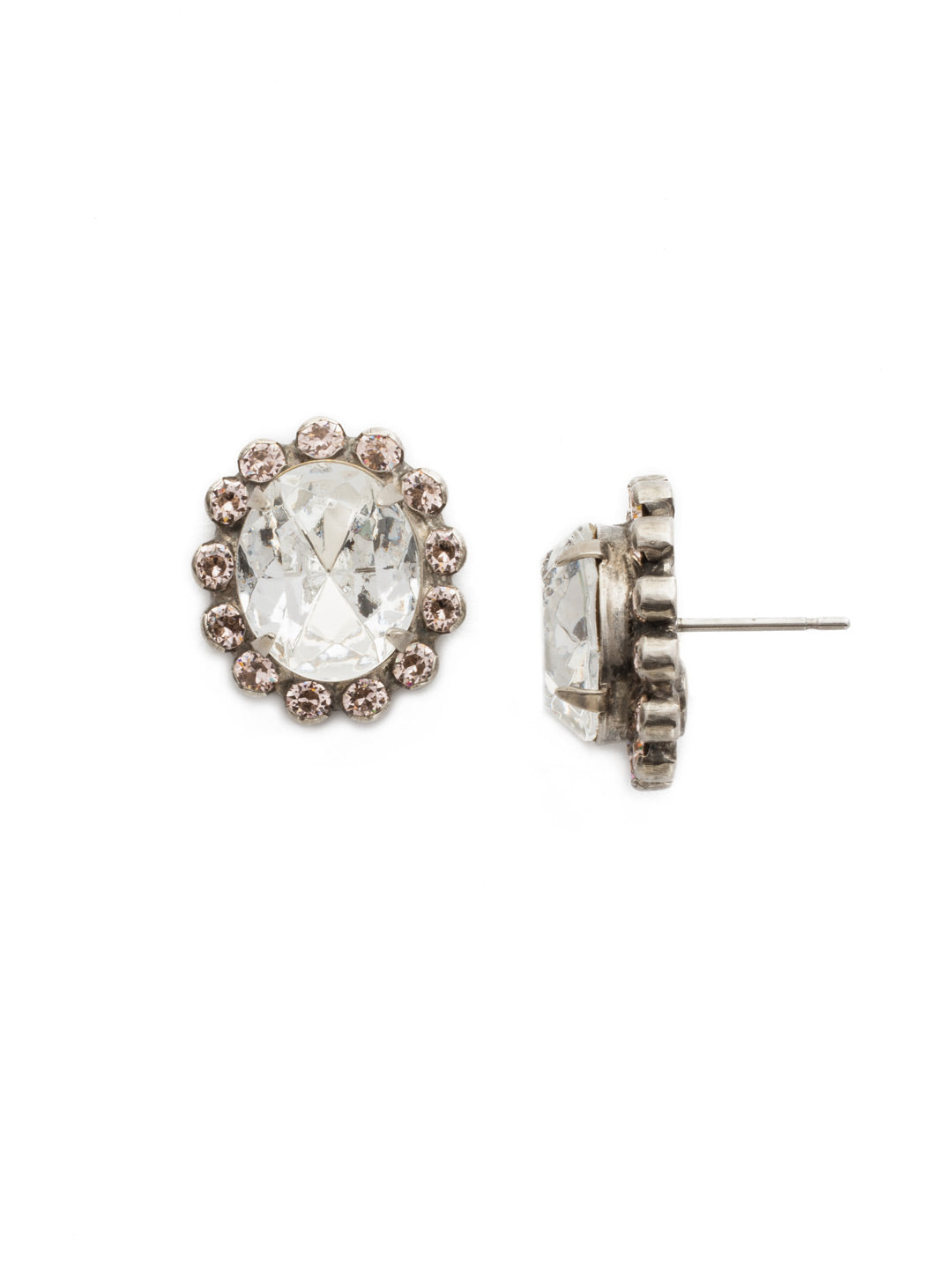 Graycen Round Stud Earring - ECY5ASSNB - <p>The Graycen Round Stud Earrings feature a round halo cut crystal on a post. From Sorrelli's Snow Bunny collection in our Antique Silver-tone finish.</p>
