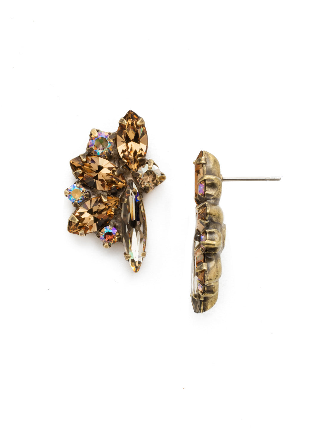 Fanned Vavette Stud Earrings - ECZ21AGNT - <p>Looking sharp! This post earring features a series of pointed navette crystals fanned out from a central round crystal. From Sorrelli's Neutral Territory collection in our Antique Gold-tone finish.</p>