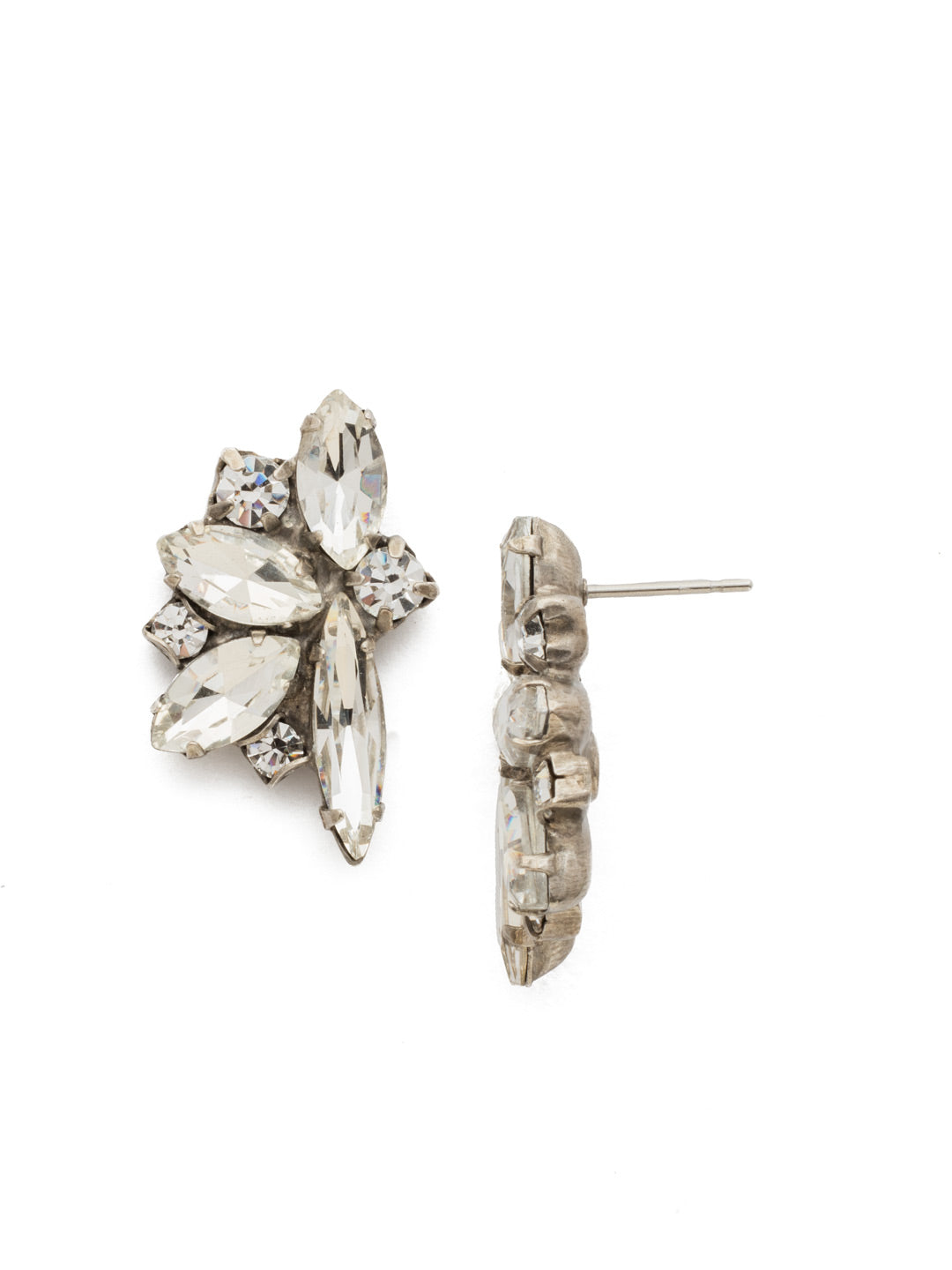 Fanned Vavette Stud Earrings - ECZ21ASCRY - <p>Looking sharp! This post earring features a series of pointed navette crystals fanned out from a central round crystal. From Sorrelli's Crystal collection in our Antique Silver-tone finish.</p>