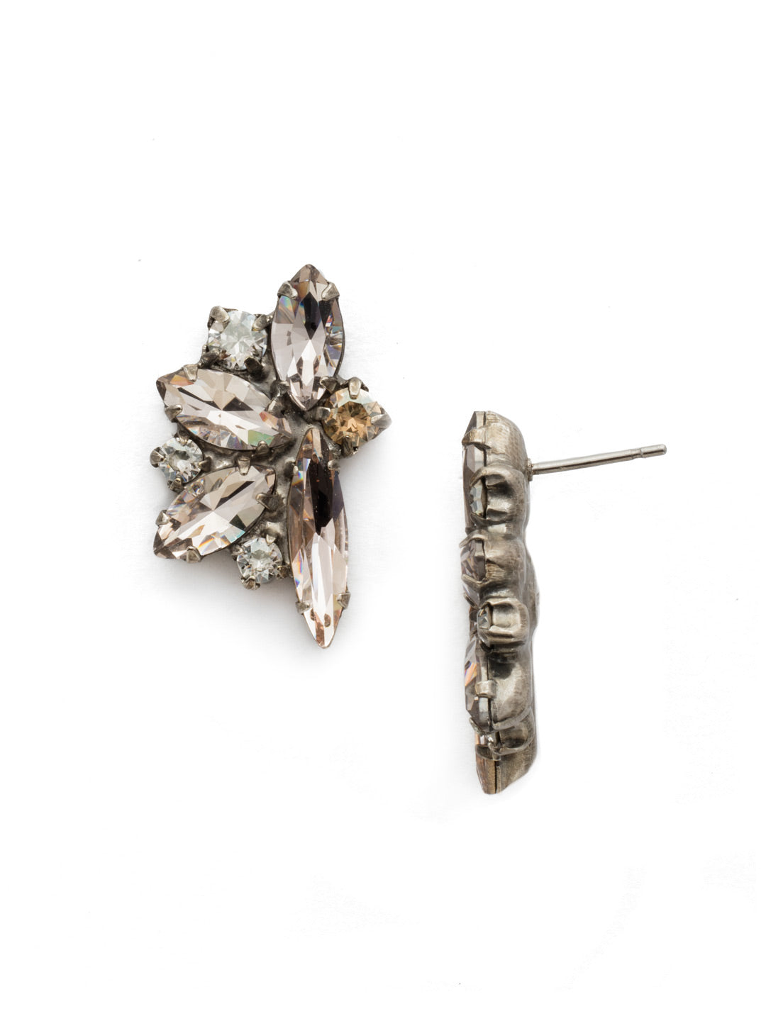 Fanned Vavette Stud Earrings - ECZ21ASSRO - Looking sharp! This post earring features a series of pointed navette crystals fanned out from a central round crystal.