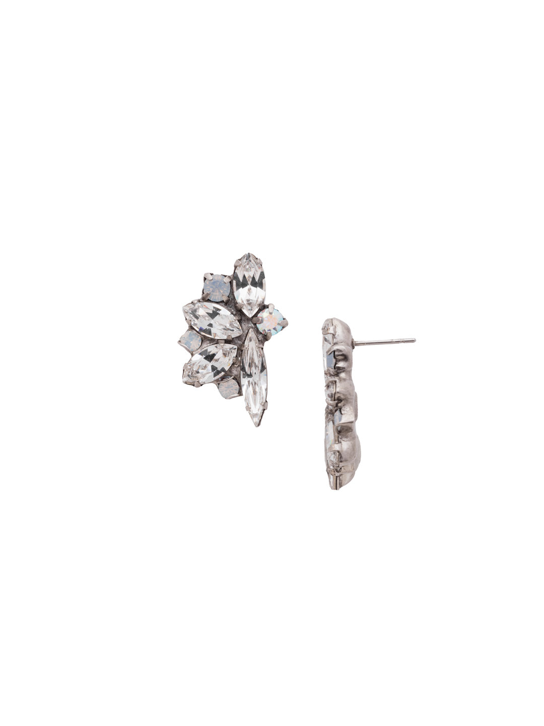 Fanned Vavette Stud Earrings - ECZ21ASWBR - <p>Looking sharp! This post earring features a series of pointed navette crystals fanned out from a central round crystal. From Sorrelli's White Bridal collection in our Antique Silver-tone finish.</p>