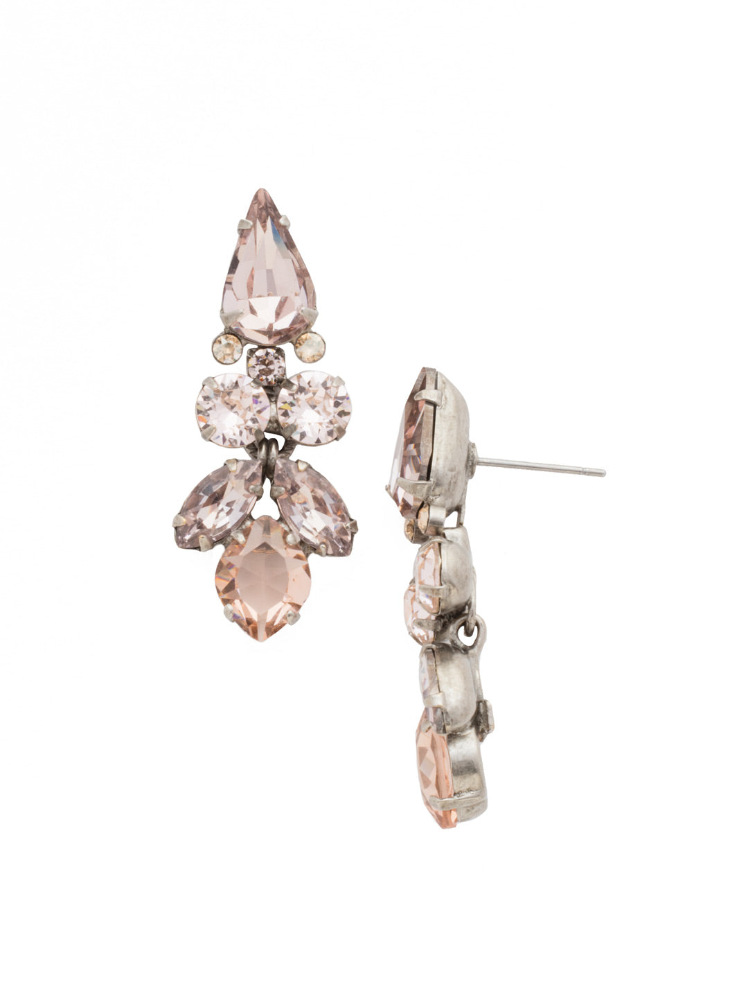 Floral Multi-Cut Crystal Statement Earring - ECZ26ASSBL - <p>Multi-cut crystals create an elegant formation attached to teardrop post. With inspiration drawn from nature, these statement earrings feature a subtle floral design. From Sorrelli's Satin Blush collection in our Antique Silver-tone finish.</p>