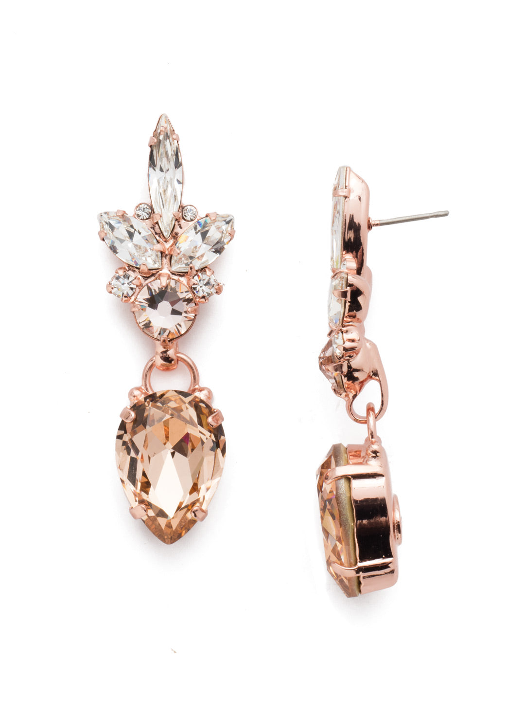 Crystal Cluster and Pear Drop Dangle Earrings - ECZ30RGSNB - <p>This unique drop features a pointed pear hung from a crystal cluster packed with multi-sized navette and round crystals. From Sorrelli's Snow Bunny collection in our Rose Gold-tone finish.</p>