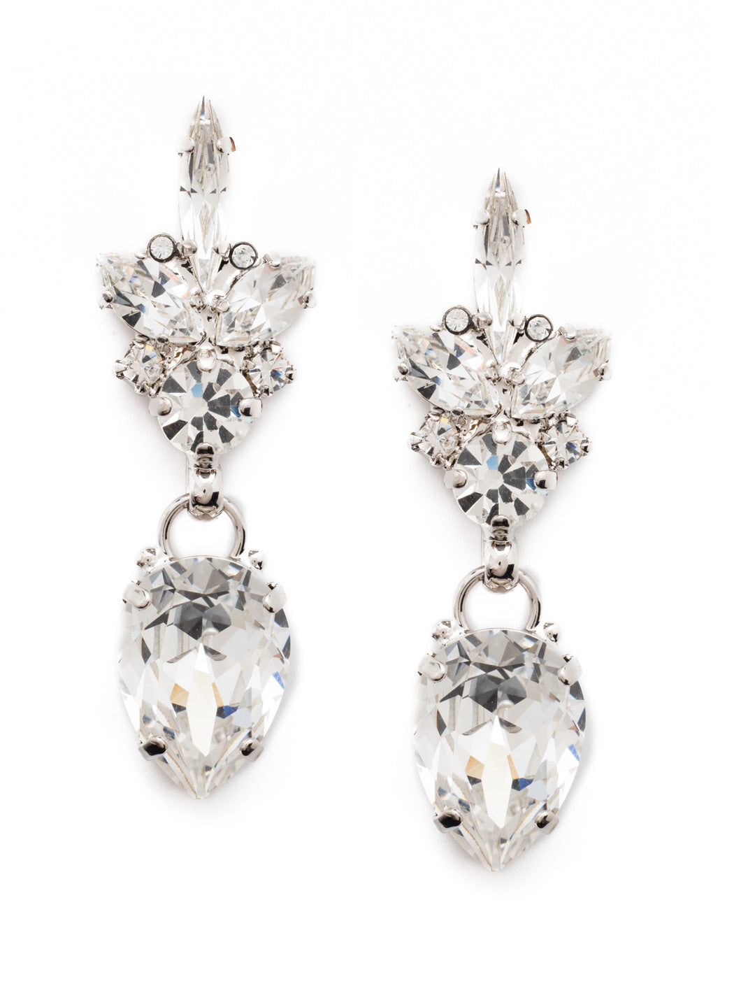 Crystal Cluster and Pear Drop Dangle Earrings - ECZ30RHCRY