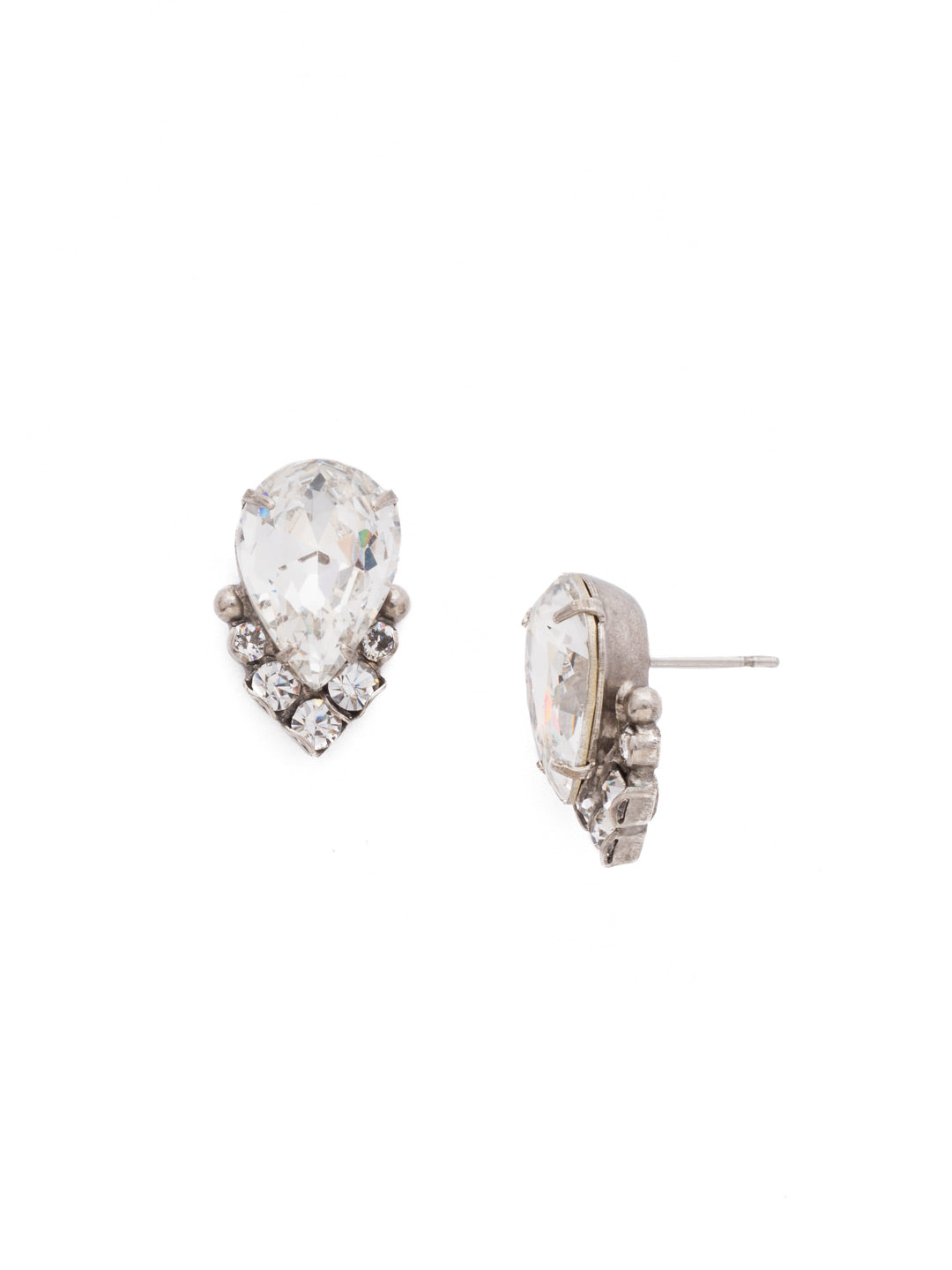 Crystal Teardrop and Cluster Stud Earrings - EDA18ASCRY - <p>These petite posts feature a central crystal teardrop accented by a cluster of smaller, round stones for the perfect pop of sparkle! From Sorrelli's Crystal collection in our Antique Silver-tone finish.</p>