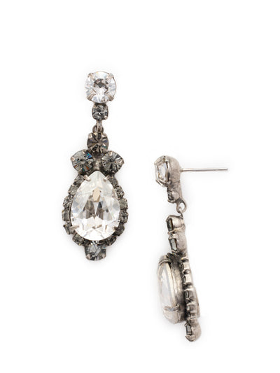 Central Teardrop and Round Crystal Dangle Earrings - EDA55ASCRO - <p>Drops of dazzle! A teardrop shaped crystal surrounded by rhinestones dangle from a round crystal post. From Sorrelli's Crystal Rock collection in our Antique Silver-tone finish.</p>