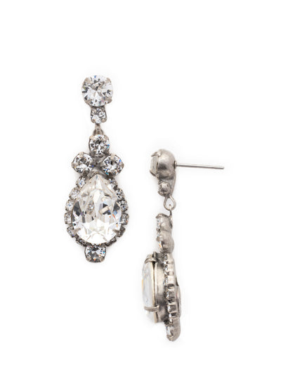 Central Teardrop and Round Crystal Dangle Earrings - EDA55ASCRY - <p>Drops of dazzle! A teardrop shaped crystal surrounded by rhinestones dangle from a round crystal post. From Sorrelli's Crystal collection in our Antique Silver-tone finish.</p>