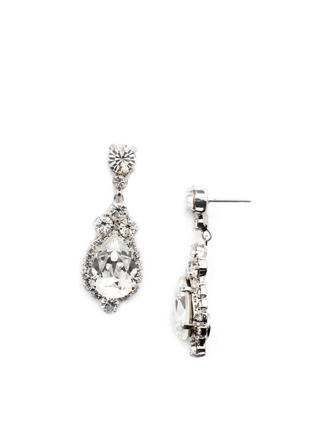 Central Teardrop Dangle Earrings - EDA55RHCRY - <p>Drops of dazzle! A teardrop shaped crystal surrounded by rhinestones dangle from a round crystal post. From Sorrelli's Crystal collection in our Palladium Silver-tone finish.</p>