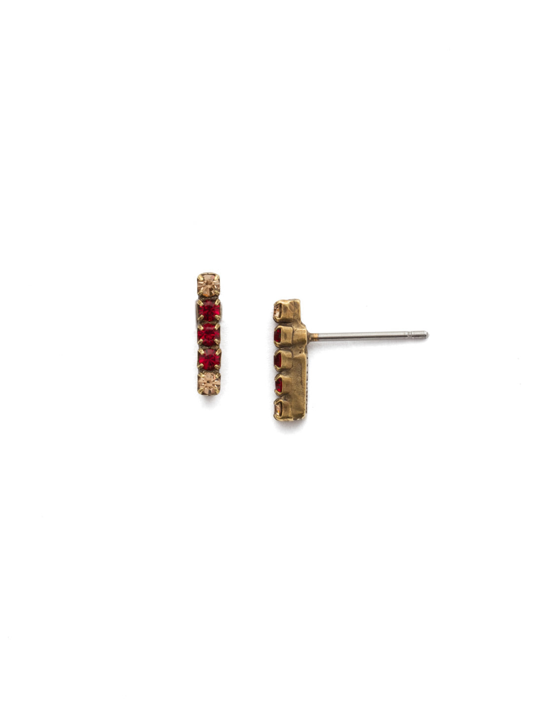 Raina Stud Earring - EDD1AGGGA - <p>Stacked just right! Five round crystals form a petite line in this modern post earring. From Sorrelli's Go Garnet collection in our Antique Gold-tone finish.</p>