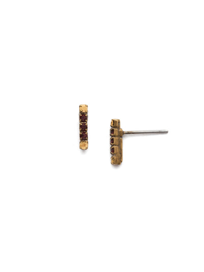 Raina Stud Earring - EDD1AGMMA - Stacked just right! Five round crystals form a petite line in this modern post earring. From Sorrelli's Mighty Maroon collection in our Antique Gold-tone finish.