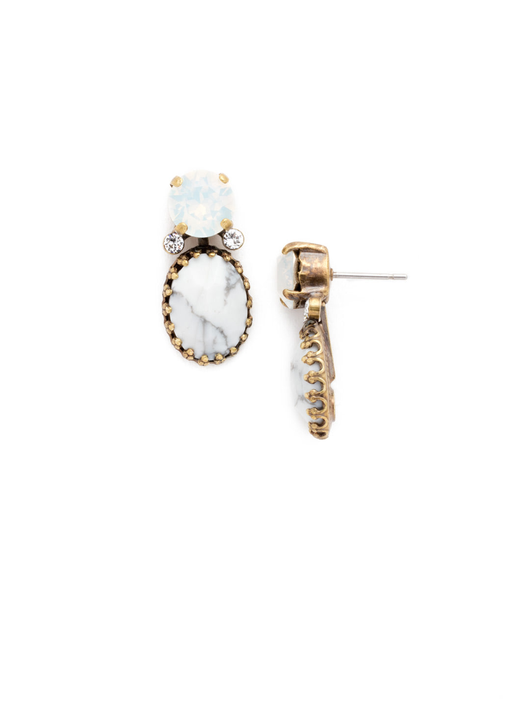 Semi-Precious Oval Accent Earring - EDE1AGPLU - A large semi-precious oval stone hanging from a round crystal post make these earrings perfect for any occasion.