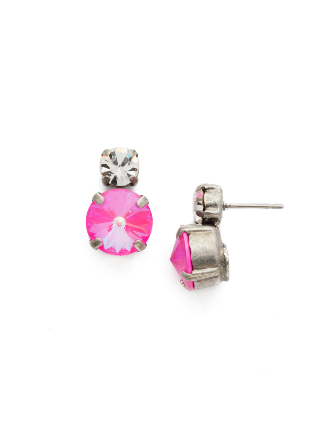 Marcia Stud Earrings - EDE81ASPMU - <p>A round rivoli topped by a petite round crystal pair up in this understated style. From Sorrelli's Pink Mutiny collection in our Antique Silver-tone finish.</p>