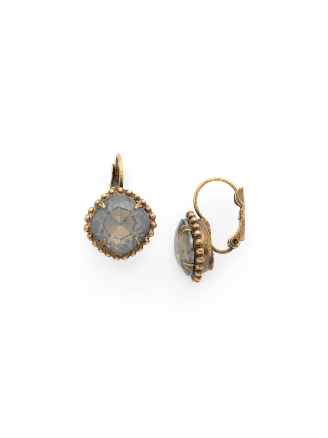 Decorative Cushion Cut French Wire Earring - EDE90AGWP - All around allure. These earrings feature a rounded-edge, cushion cut stone that is encircled by a vintage inspired decorative edged border. French wire ensures accessible, everyday wear.