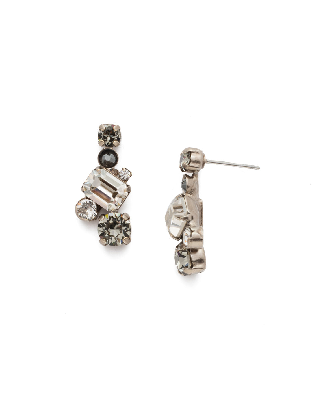 Classic Geo Drop Dangle Earrings - EDE93ASCRO - <p>Delicate round crystals highlight a central emerald cut crystal for a classic and elegant look. From Sorrelli's Crystal Rock collection in our Antique Silver-tone finish.</p>