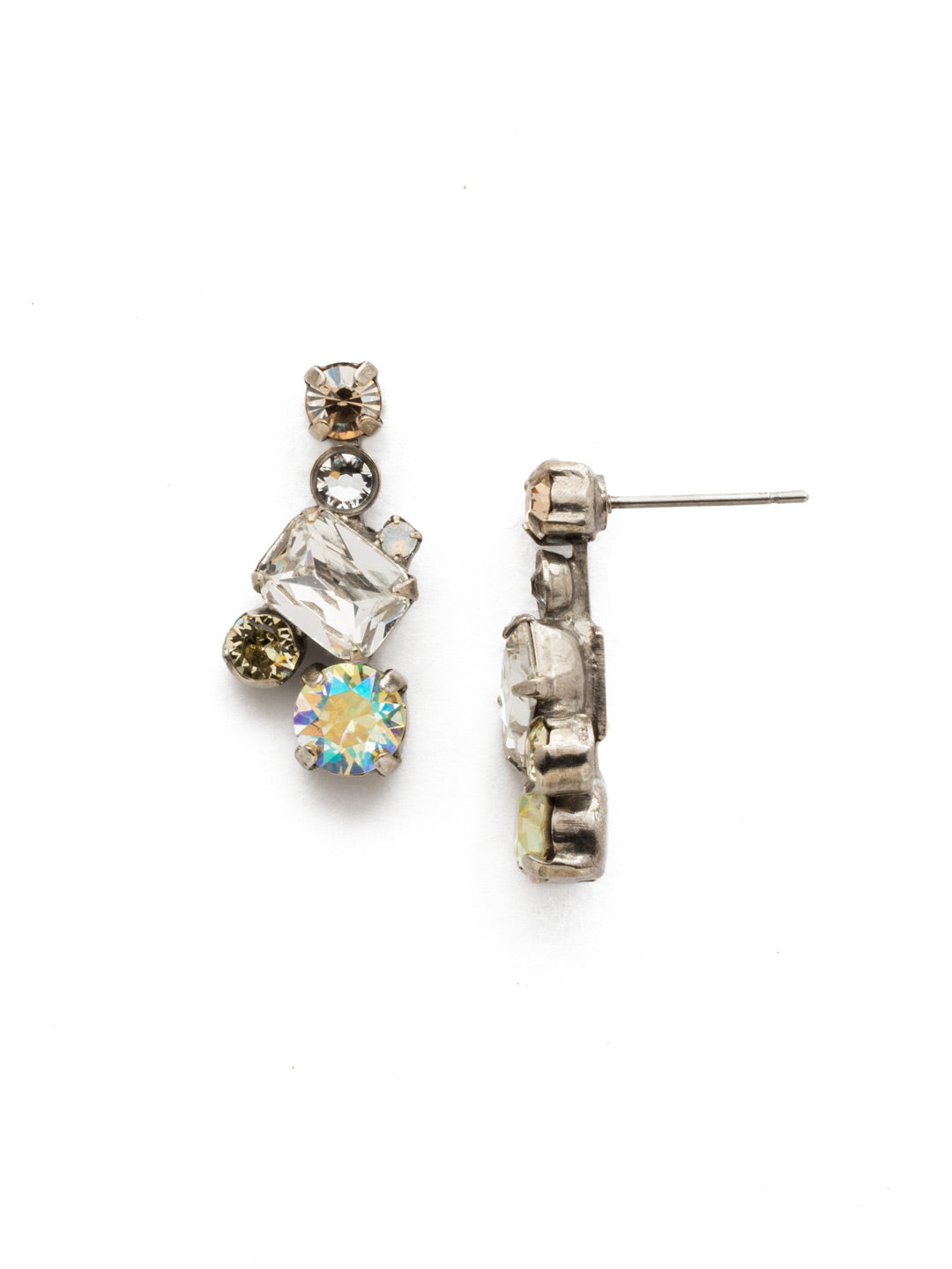 Classic Geo Drop Dangle Earrings - EDE93ASLZ - <p>Delicate round crystals highlight a central emerald cut crystal for a classic and elegant look. From Sorrelli's Lemon Zest collection in our Antique Silver-tone finish.</p>