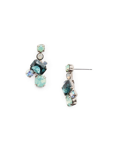 Classic Geo Drop Dangle Earrings - EDE93ASNFT - Delicate round crystals highlight a central emerald cut crystal for a classic and elegant look. From Sorrelli's Night Frost collection in our Antique Silver-tone finish.