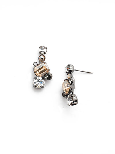 Classic Geo Drop Dangle Earrings - EDE93GMGNS - Delicate round crystals highlight a central emerald cut crystal for a classic and elegant look. From Sorrelli's Golden Shadow collection in our Gun Metal finish.