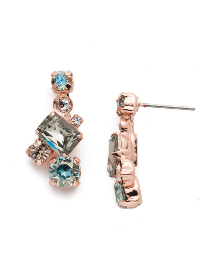 Classic Geo Drop Dangle Earrings - EDE93RGCAZ - <p>Delicate round crystals highlight a central emerald cut crystal for a classic and elegant look. From Sorrelli's Crystal Azure collection in our Rose Gold-tone finish.</p>